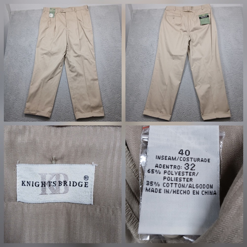 Knightsbridge Men's‎ Khaki Pants Pleated Classic Fit Cotton Blend 40x32 NWT